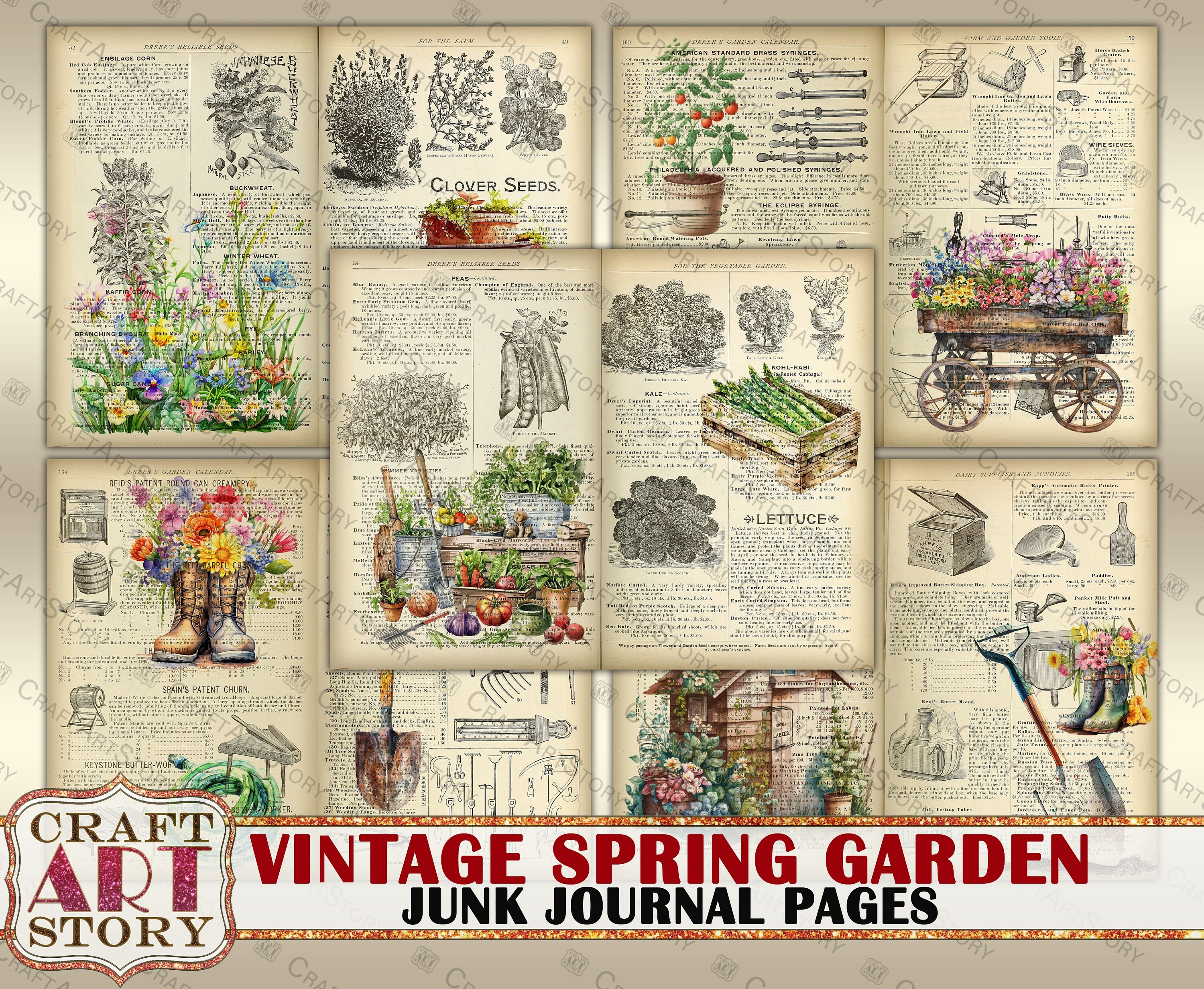 Vintage Spring Garden Junk Journal Pages Printable, Gardening ...