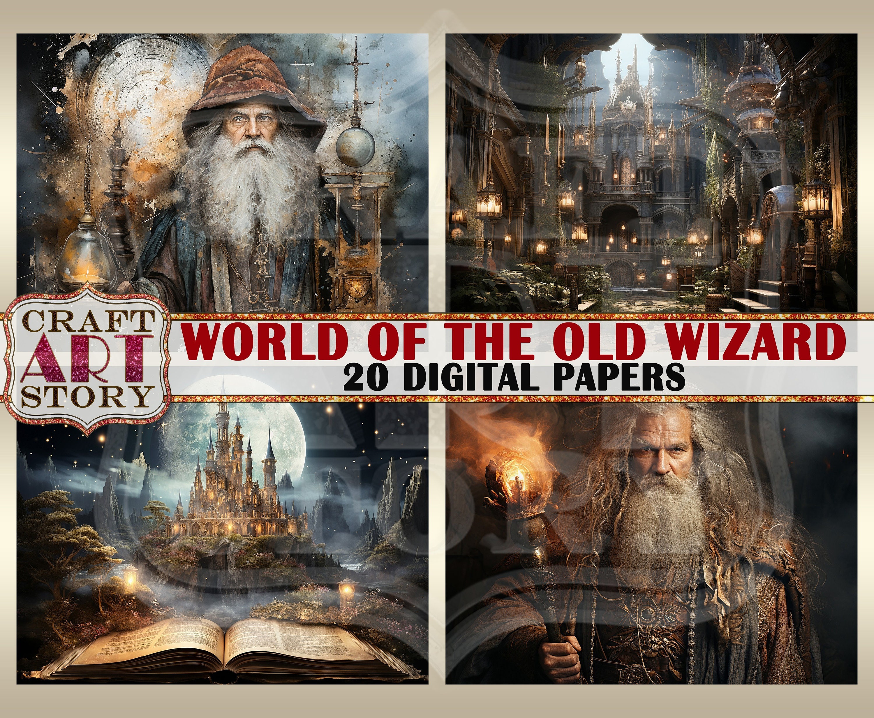 Old Wizard Digital Papersprintables Magic Background Wizard - Etsy