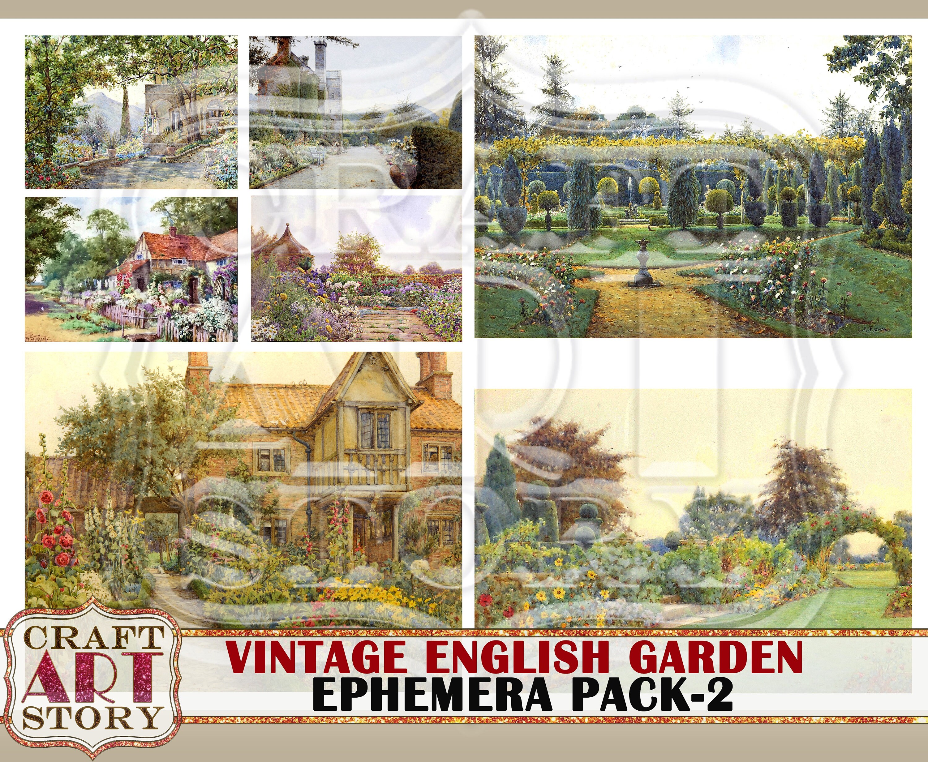 Vintage English Gardens Ephemera Pack2landscape Printable Etsy