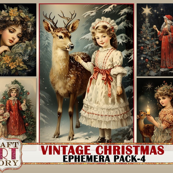Vintage Christmas Ephemera Pack,winter images,cards papers-4