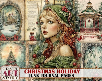 Vintage Christmas holiday Junk Journal Pages,winter printables digital papers