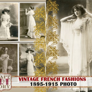 Foto digital vintage moda francesa feminina, fotos antigas de mulheres eduardianas, pacote efêmero