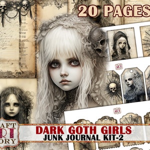 Zestaw dziennika Dark Goth Girls junk journal-2, efemerydy do druku, papier cyfrowy