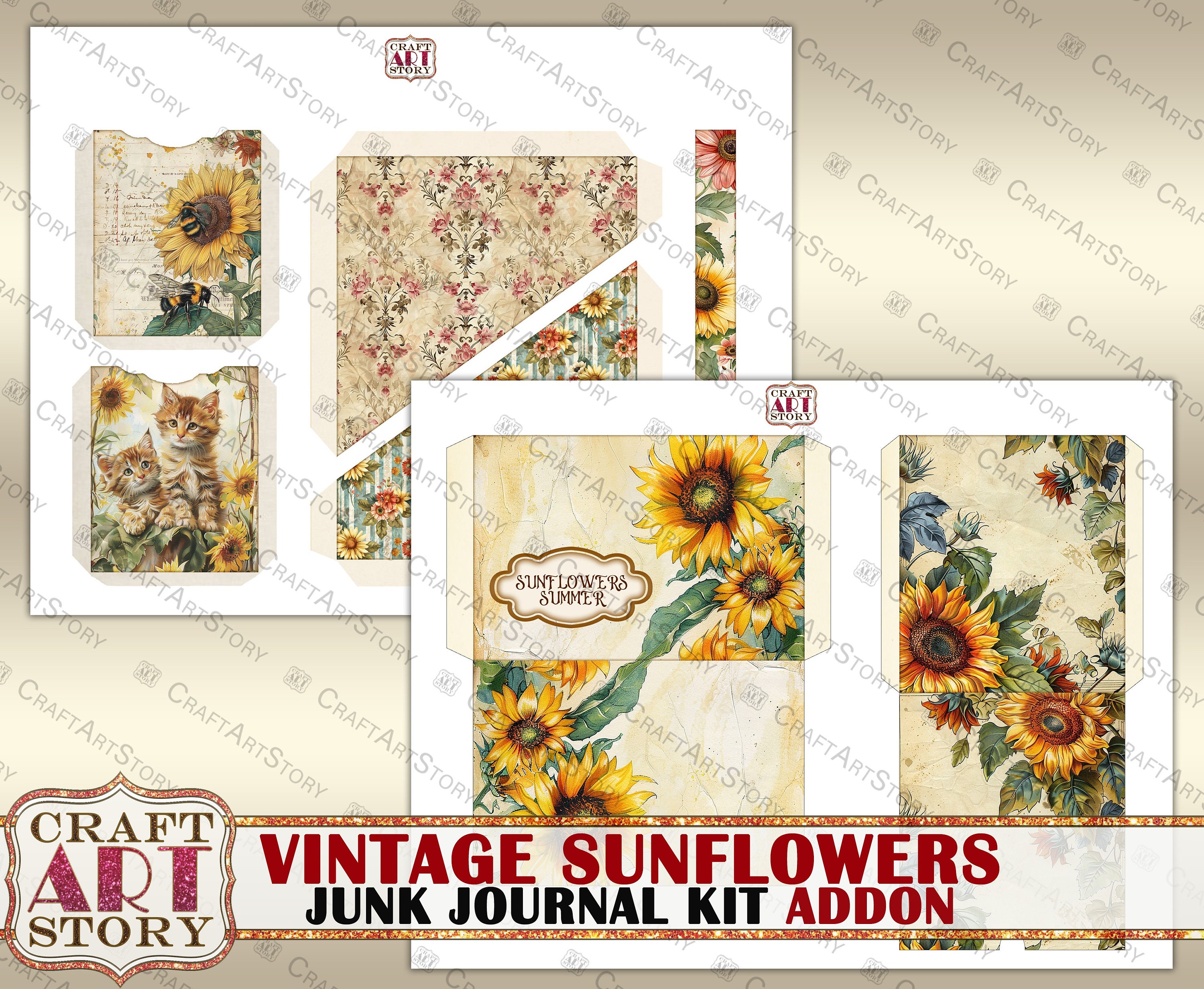 Vintage Sunflowers Junk Journal Kit Addon,scrapbook Printables Digital ...