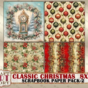 Pack de papier Scrapbook de Noël classique-2,8x8 papiers NUMÉRIQUES, bloc de papier image 7