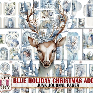 Blue Christmas Junk Journal Pages ADDON, papiers numériques imprimables pour les vacances d’hiver