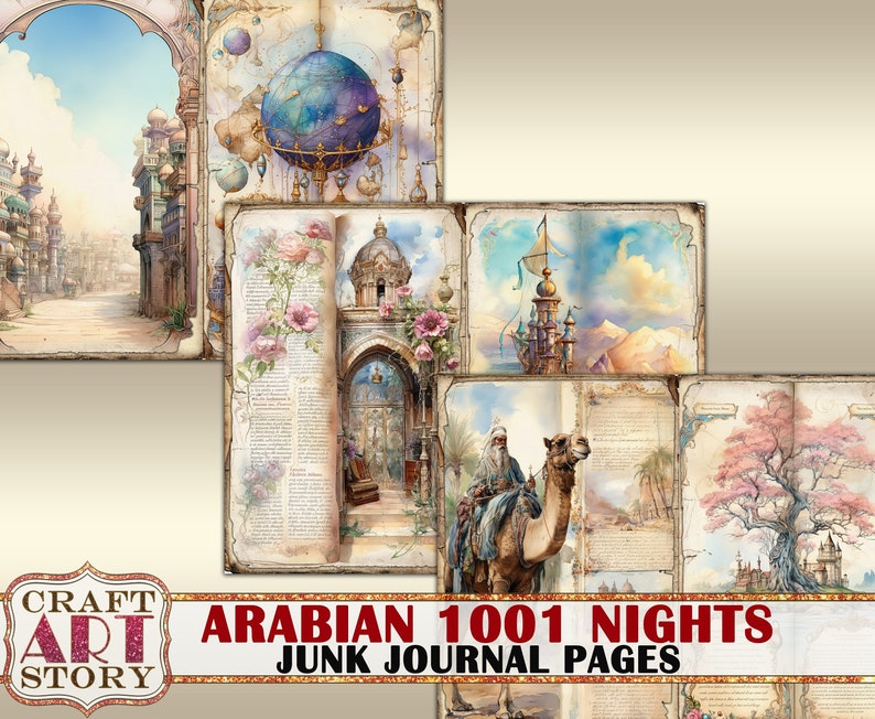 Arabian 1001 Nights Junk Journal Pages,fantasy fairy tales printables digital papers image 4