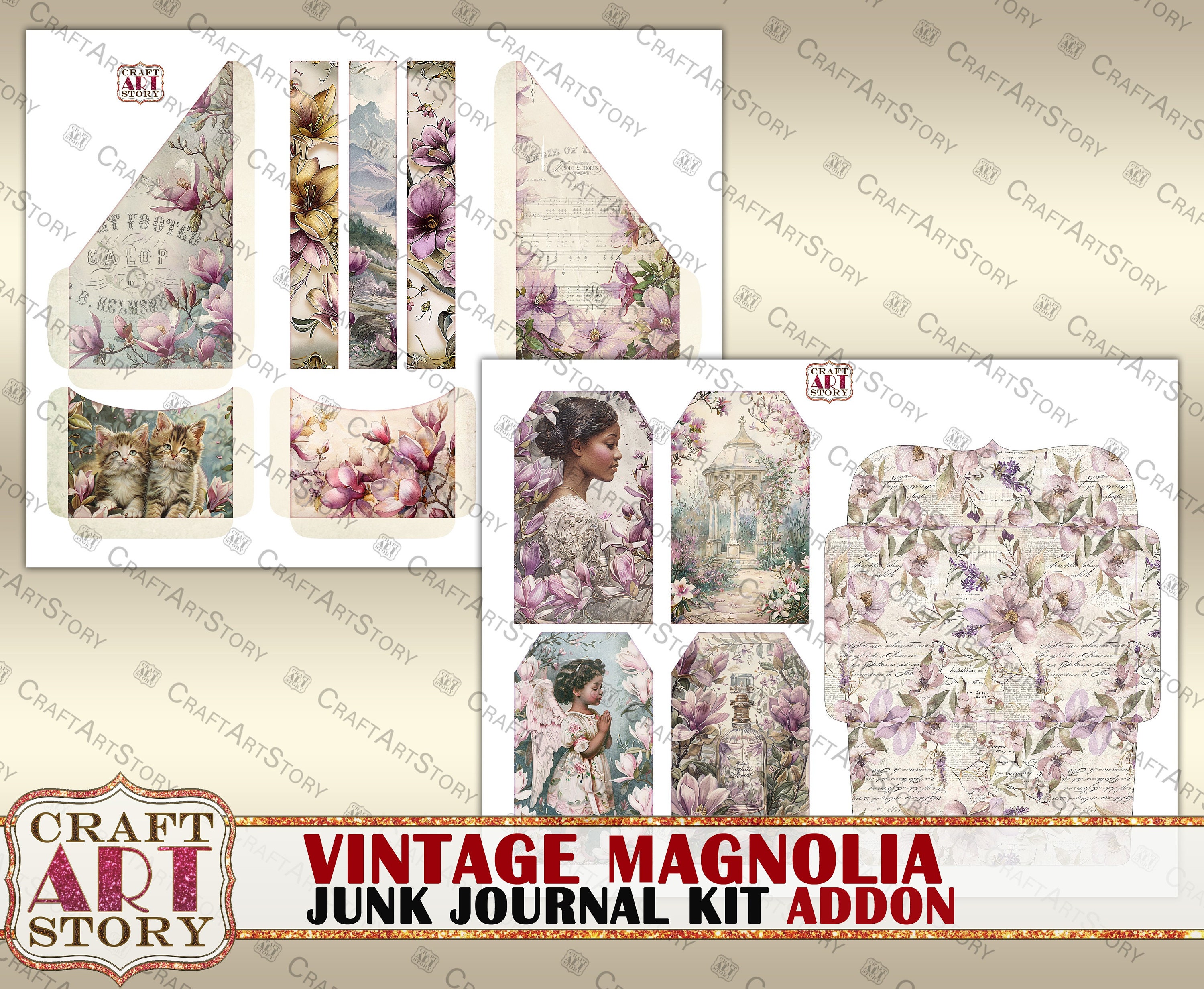 Vintage Magnolia Junk Journal Kit Addon,scrapbook Printables Digital ...