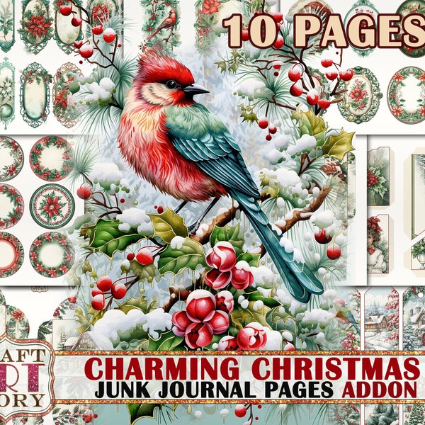 Charming Weihnachten Junk Journal Seiten ADDON, Winter Classic Weihnachten Printables digitale Papiere