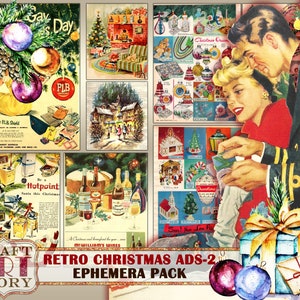 Retro Christmas Ads Ephemera Pack-2,1950s papers printable kit,vintage ads Collage sheet