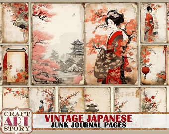 Vintage Japan Junk Journal Pages,Asian Background, Oriental Prints