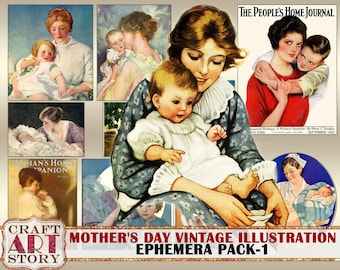 Mothers day vintage illustration Ephemera Pack,Printable kit,junk journal