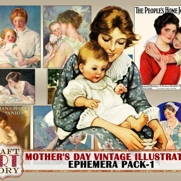 Mothers day vintage illustration Ephemera Pack,Printable kit,junk journal