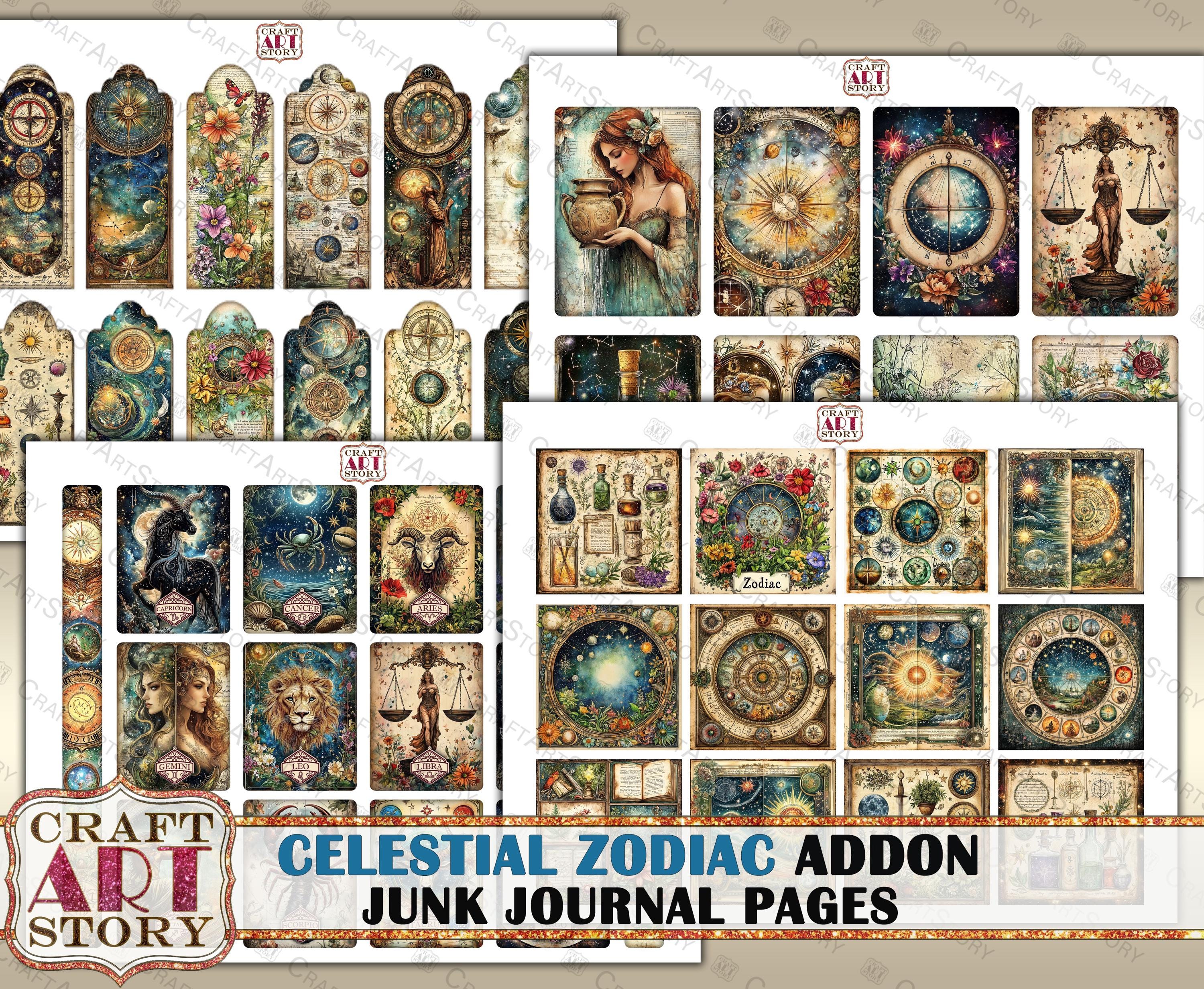 Celestial Zodiac Junk Journal Pages Addon,astrology Fantasy Printables ...