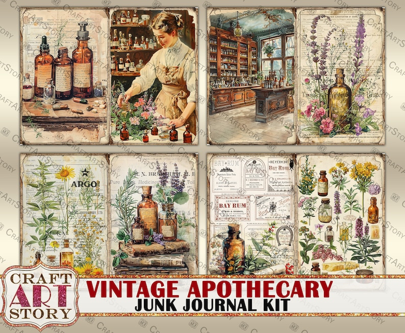 Vintage pharmacy Junk Journal Pages, apothecary printables digital papers image 6