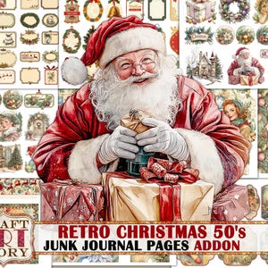 Retro Christmas 50's Junk Journal Pages ADDON,winter holiday printables digital papers