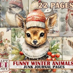 Animali divertenti di Natale Pagine del diario spazzatura, documenti digitali stampabili invernali