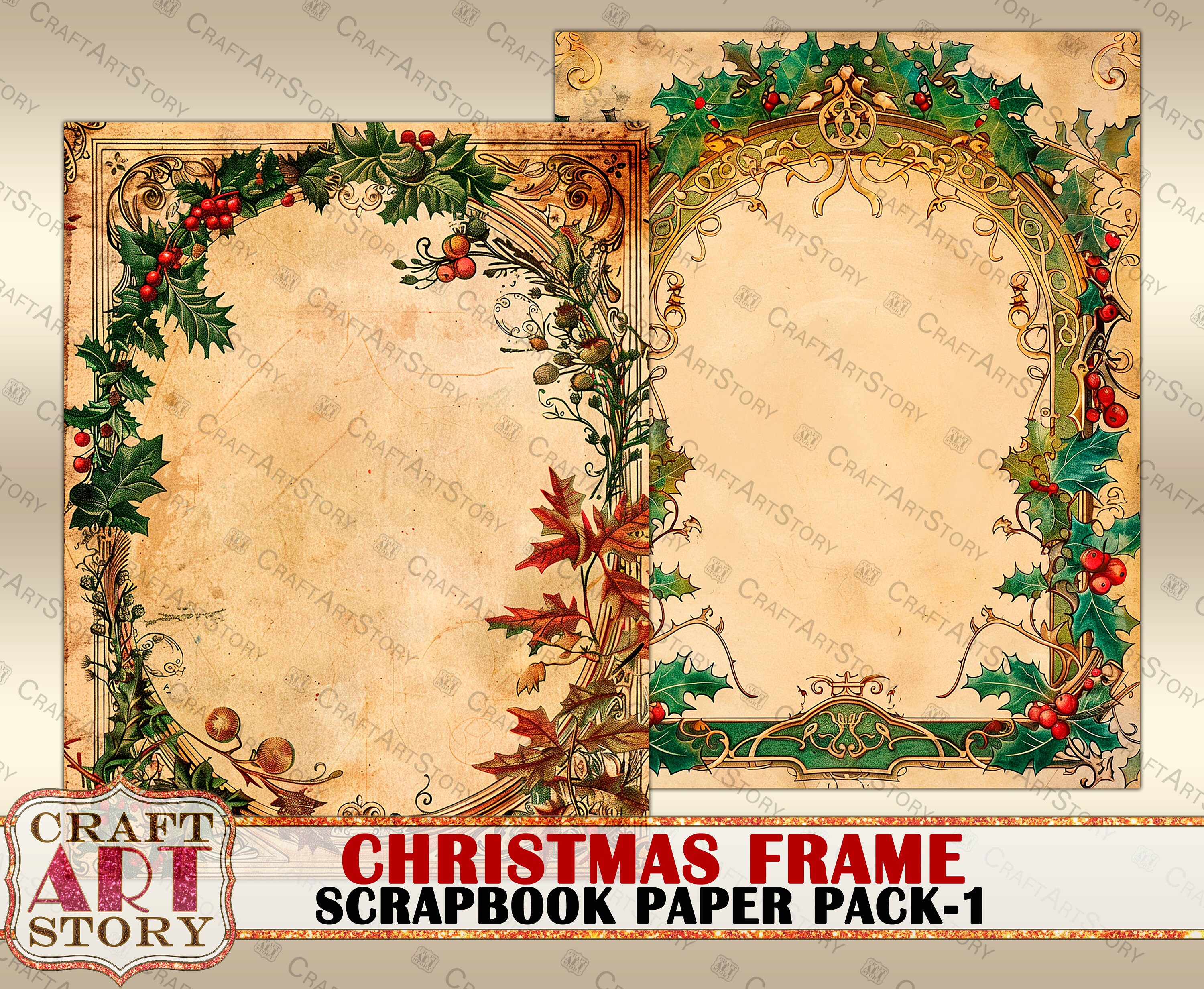 Vintage Christmas Illuminated Frame Journal Pages,border