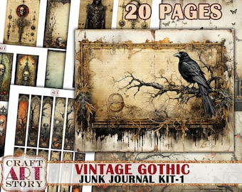Vintage Gothic junk journal kit,ephemera printables digital papers