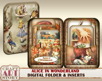 Alice i Underlandet-paket, digital mapp och bilagor, förvaringshäfte med ephemera-motiv