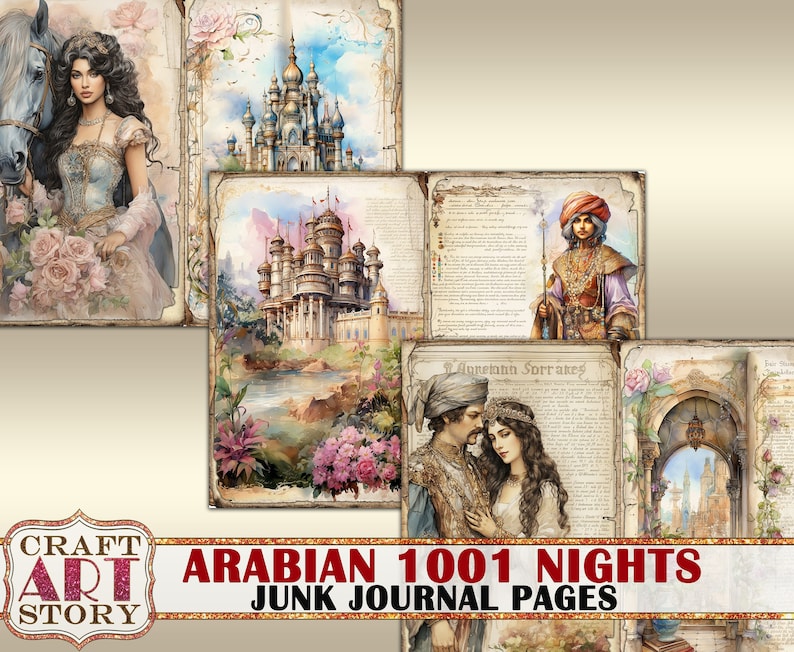 Arabian 1001 Nights Junk Journal Pages,fantasy fairy tales printables digital papers image 7