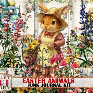 Vintage Easter animals Junk Journal Pages,printables digital papers