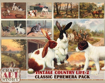 Vintage Country Life Ephemera Pack-2,Printable kit, junk journal pack farm life