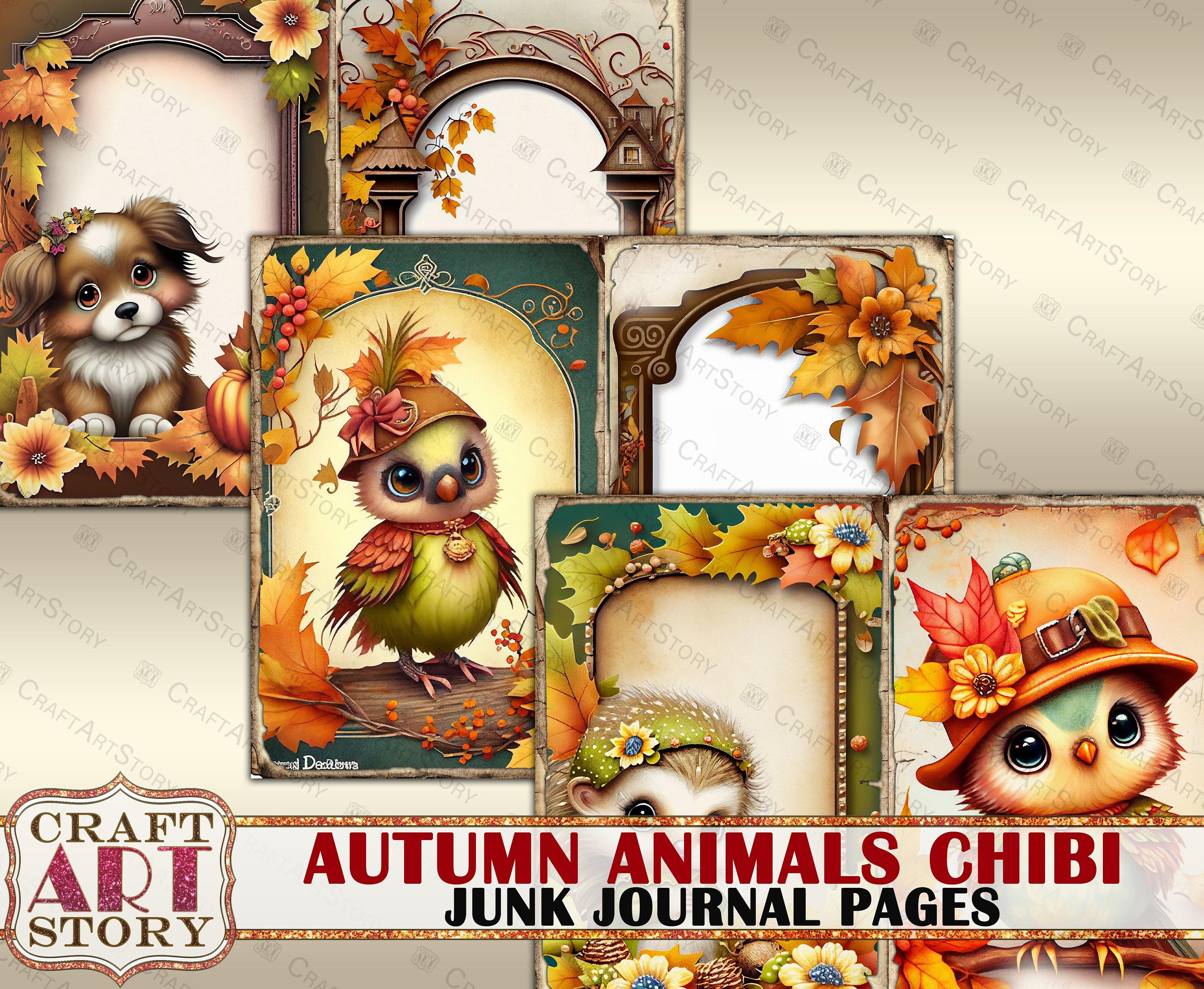 Autumn Animals Chibi Junk Journal Pages,fall Printables Digital Papers ...