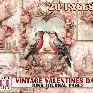 Vintage Valentines Day Junk Journal Kit printable,scrapbook digital Pages