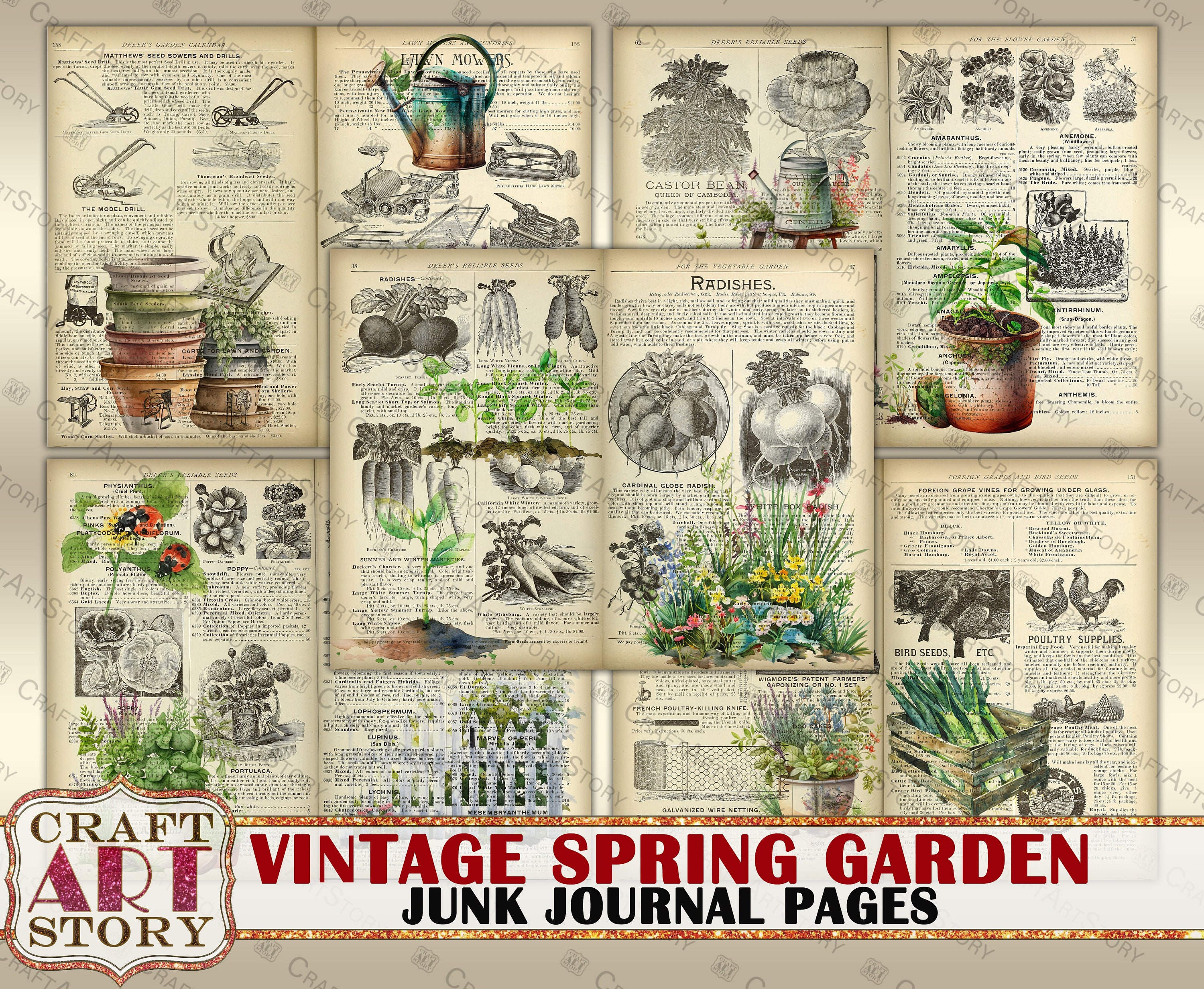 Vintage Spring Garden Junk Journal Pages Printable, Gardening ...