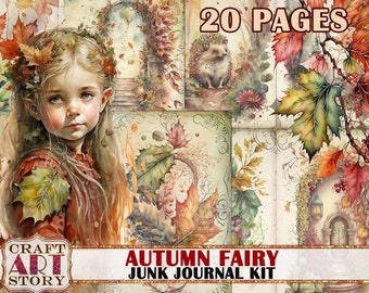 Autumn Fairy Junk Journal Pages,scrapbook printables digital papers