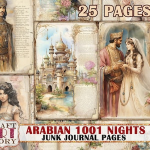 Arabian 1001 Nights Junk Journal Pages,fantasy fairy tales printables digital papers image 1