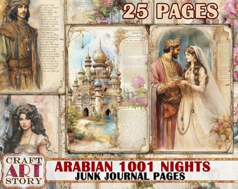 Arabian 1001 Nights Junk Journal Pages,fantasy fairy tales printables digital papers