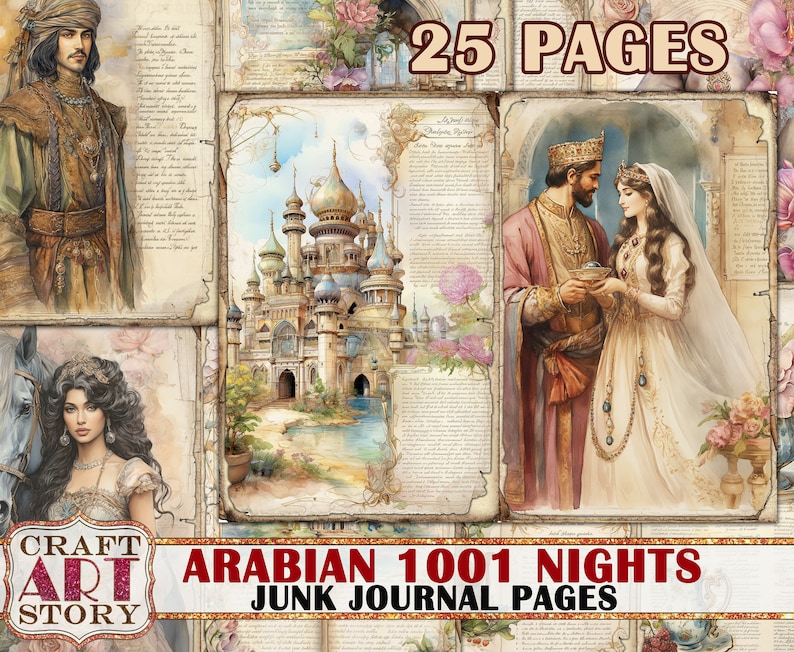 Arabian 1001 Nights Junk Journal Pages,fantasy fairy tales printables digital papers image 1