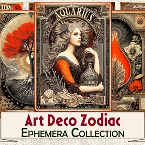 Zodiac Art Deco-kollektion, mystiska astrologitryck, digitala scrapbookingpapper med trycksaker