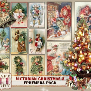 Pacchetto Ephemera natalizio vintage vittoriano-2, immagini di Babbo Natale, carte