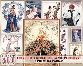 Vintage French Fashion poster magazine prints,Art Nouveau Ephemera Pack-2