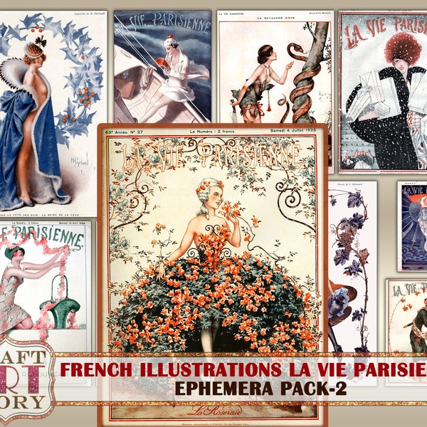 Vintage French Fashion poster magazine prints,Art Nouveau Ephemera Pack-2