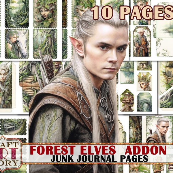 Forest Elves Junk Journal Pages ADDON, álbum de recortes imprimibles documentos digitales