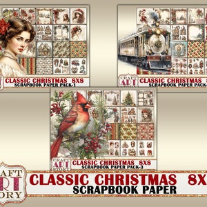 Classic Christmas Scrapbook Paper Pack-2,8x8 DIGITAL papers, paper pad image 2