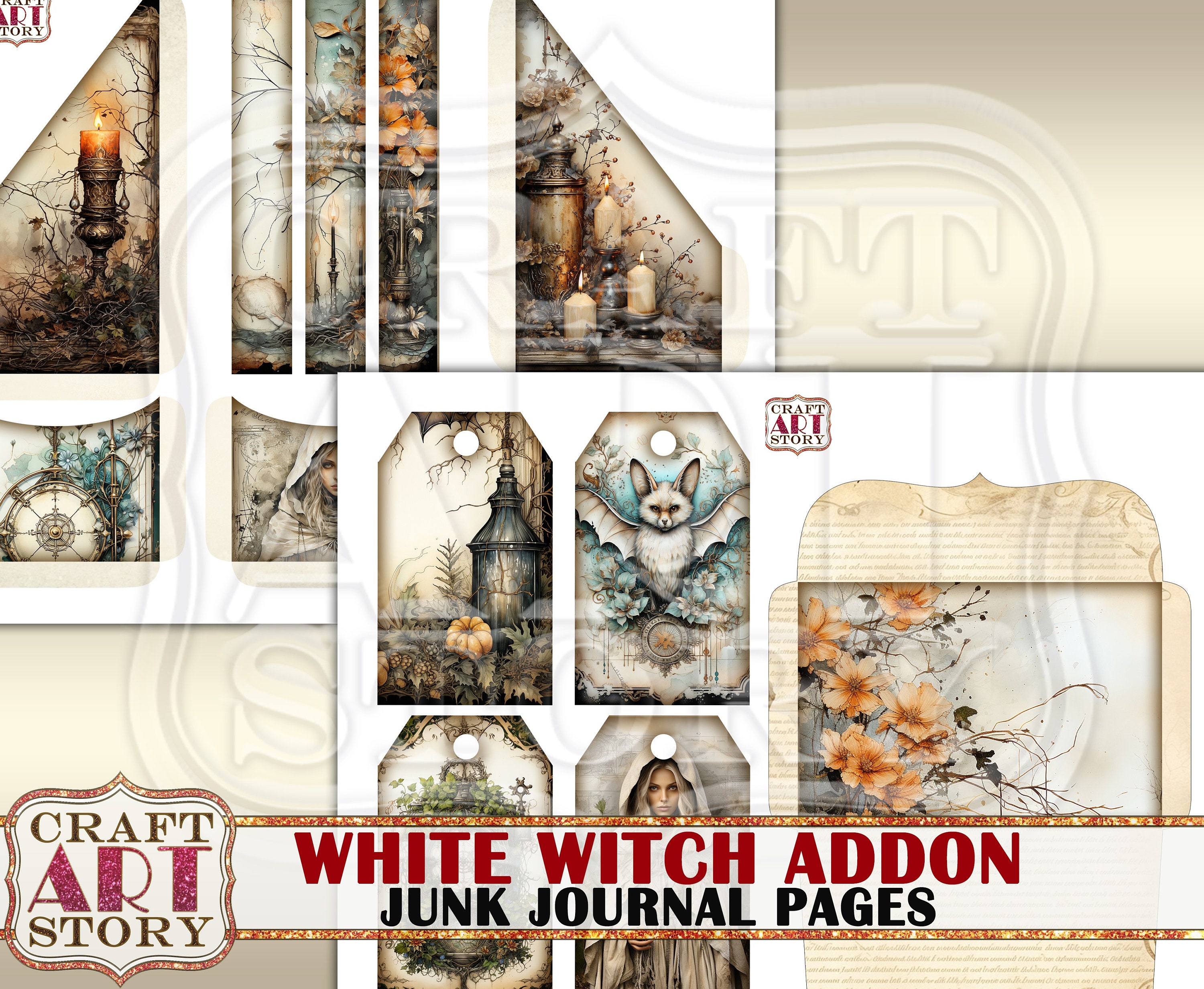 White Witch Junk Journal Pages Addon,scrapbook Printables Digital ...