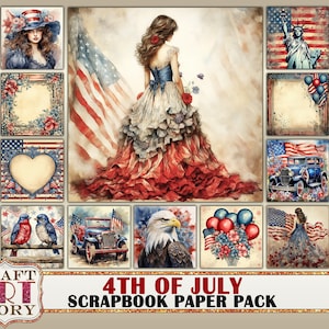 Carnet vintage du 4 juillet, paquet de papier de scrapbooking, papiers numériques 8 x 8, bloc-notes