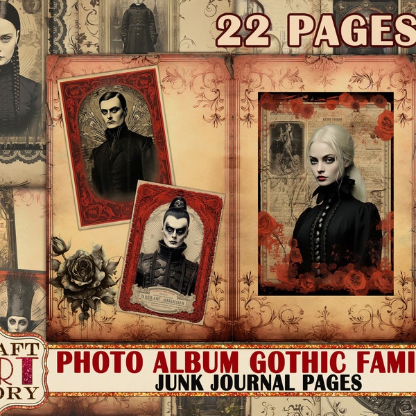 Photo album Gothic family Junk Journal Pages,scrapbook printables digital papers