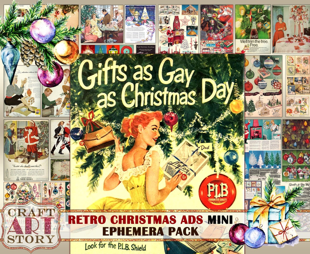 Retro Christmas Ads Ephemera Pack 1950s Printable Mini Art Digital