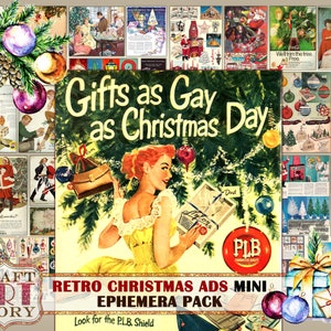 Mini Art Retro Weihnachten Ads Ephemera Pack, 1950er Jahre Papiere Kit, Mini Art Prints Vintage Ads