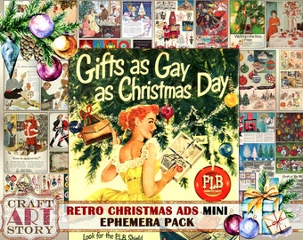 Mini Art Retro Christmas Ads Ephemera Pack,1950s papers printable kit,mini art prints vintage ads