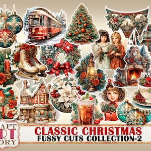 Classic Christmas Fussy Cuts,digital stickers set Printable-2