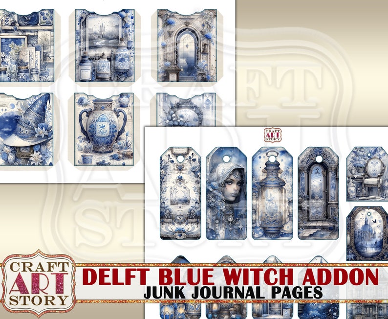 Delft Blue Witch Junk Journal Pages Addon,scrapbook Printables Digital ...