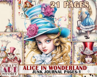 Alice Wonderland Junk Journal Pages,scrapbook printables digital papers-1