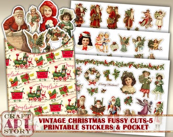 Vintage fussy cuts Printable,stickers set,xmas sheet christmas-5,digital  Stickers Scraps